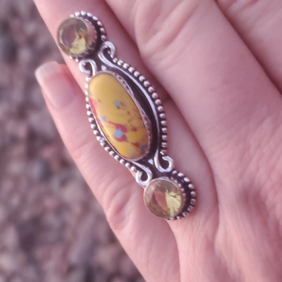 New Mosaic Balloon Jasper & Citrine 925 Silver Ring. - Picture 7 of 8